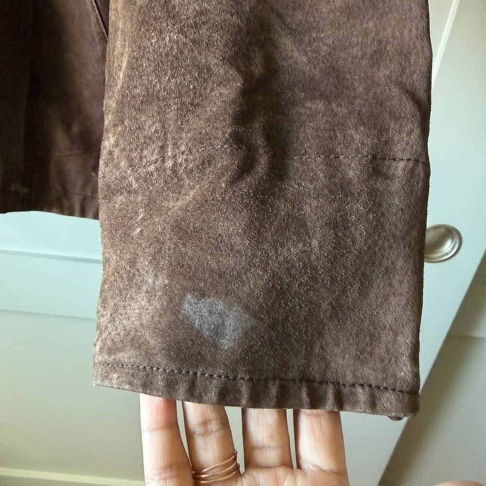 Vintage 26 Red Suede Leather Jacket Mens L Brown Button Coat 90s Distressed FLAW - Picture 5 of 16